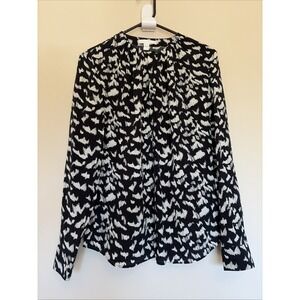 BOSS Black/Beige 100% Silk Hidden Button Blouse Shirt Top Womens 6